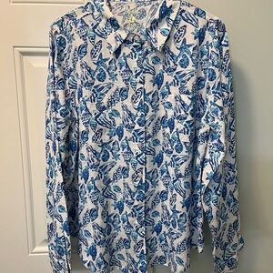 Lilly Pulitzer Sea View linen Button Down Shirt